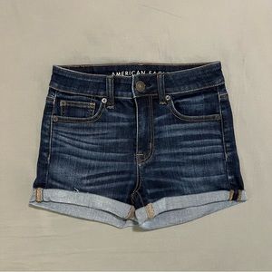 AE - dark wash high rise jean shorts